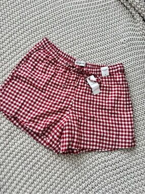 Abercrombie & Fitch Red and White Gingham High-Waist Shorts
